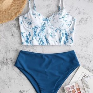 NWT Never Worn Zaful Tankini - Blue Marble Print